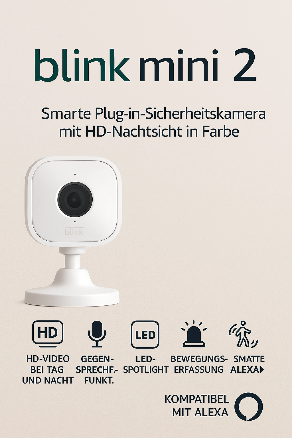 Blink Mini 2 – Kompakte Indoor-Kamera mit Farbnachtsicht & Bewegungserkennung