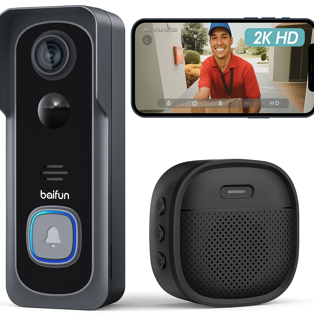 BOIFUN WLAN Türklingel mit Kamera – 2K, Nachtsicht & Chime