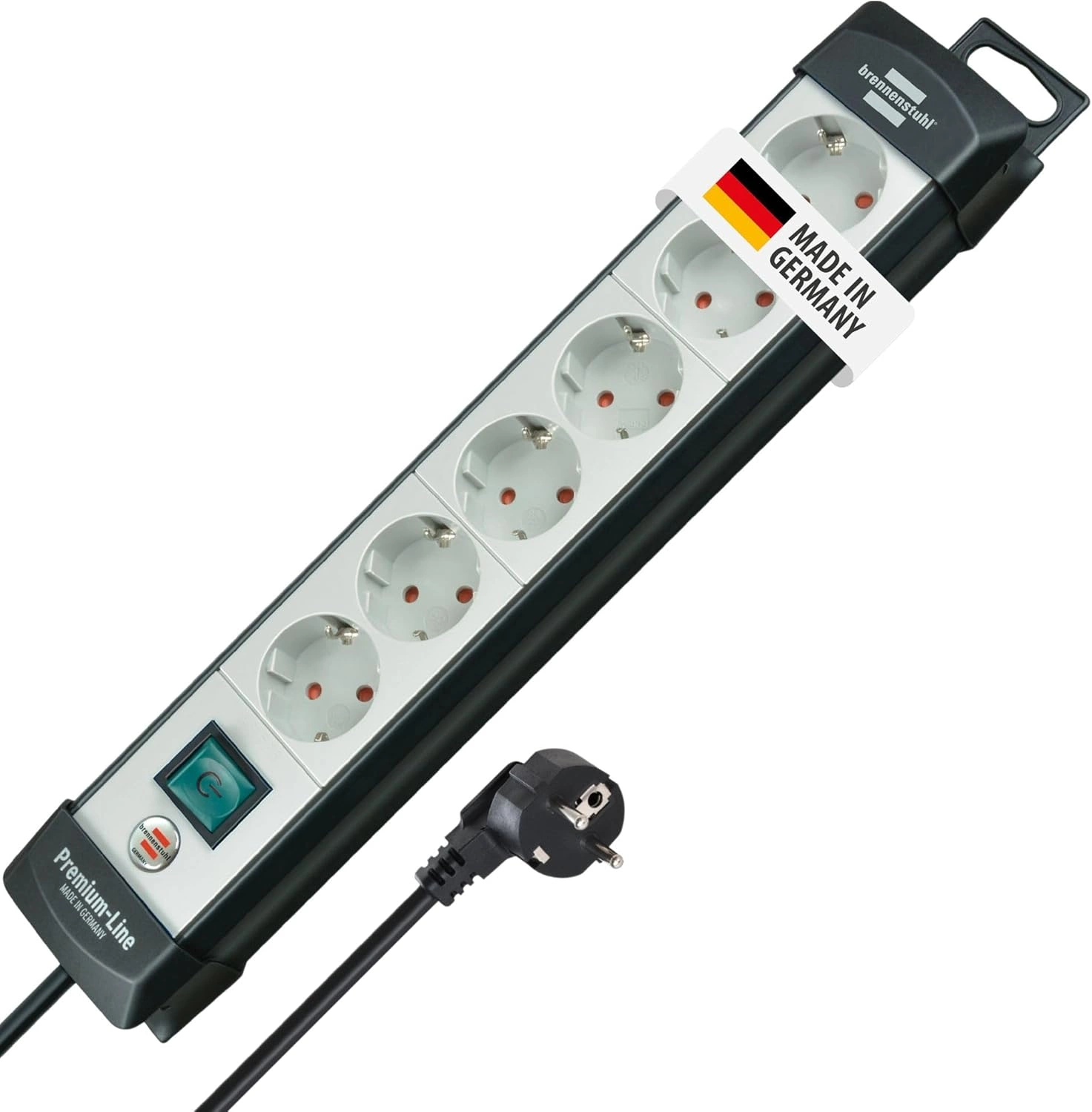Brennenstuhl Premium-Line Steckdosenleiste 6-Fach – 5m Kabel, 45° Anordnung, Schalter (Made in Germany)