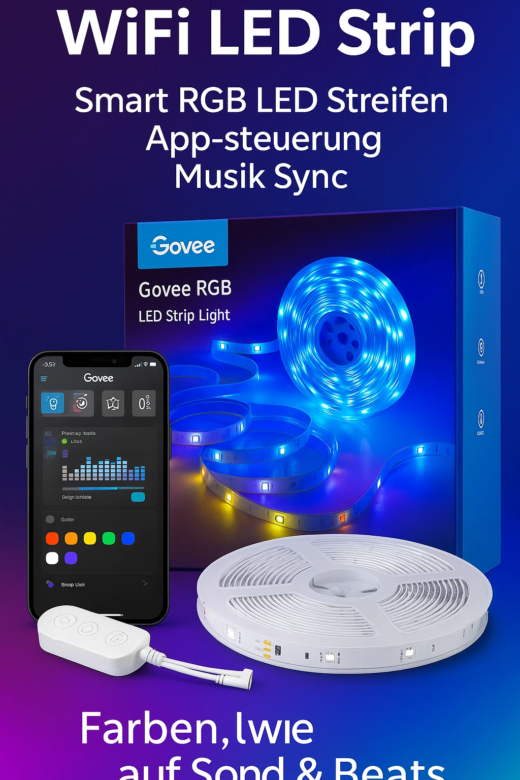 Govee LED-Strip mit App-Steuerung – Mehrfarbiger Lichtstreifen