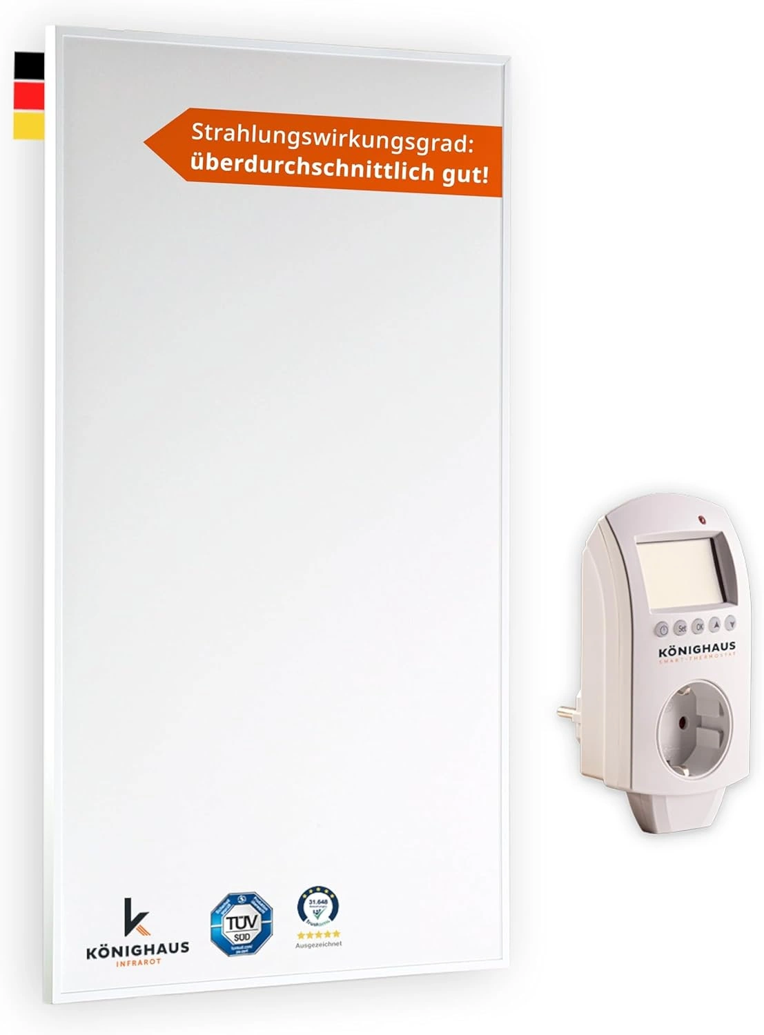 Könighaus Infrarotheizung 300 W – Smart Thermostat, TÜV SÜD