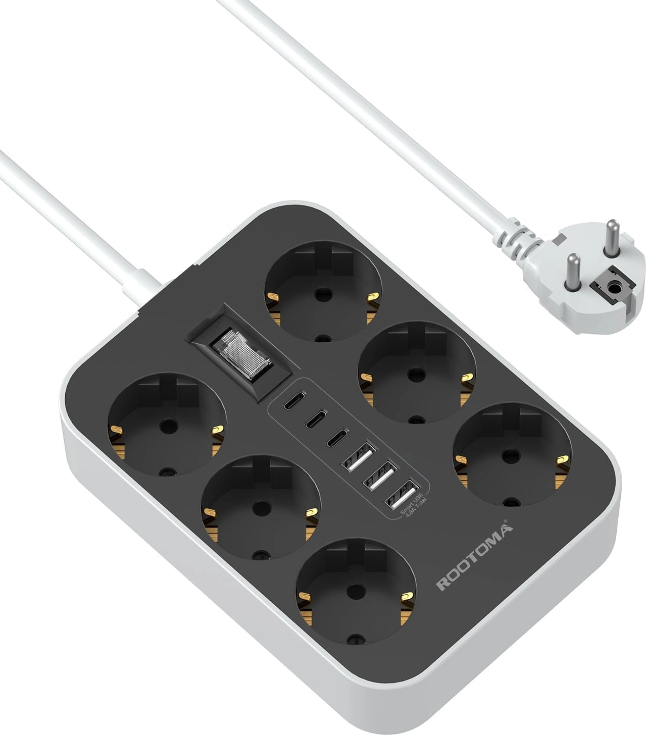 Rootoma 12in1 Steckdosenleiste mit 6 USB & 2000J Überspannungsschutz