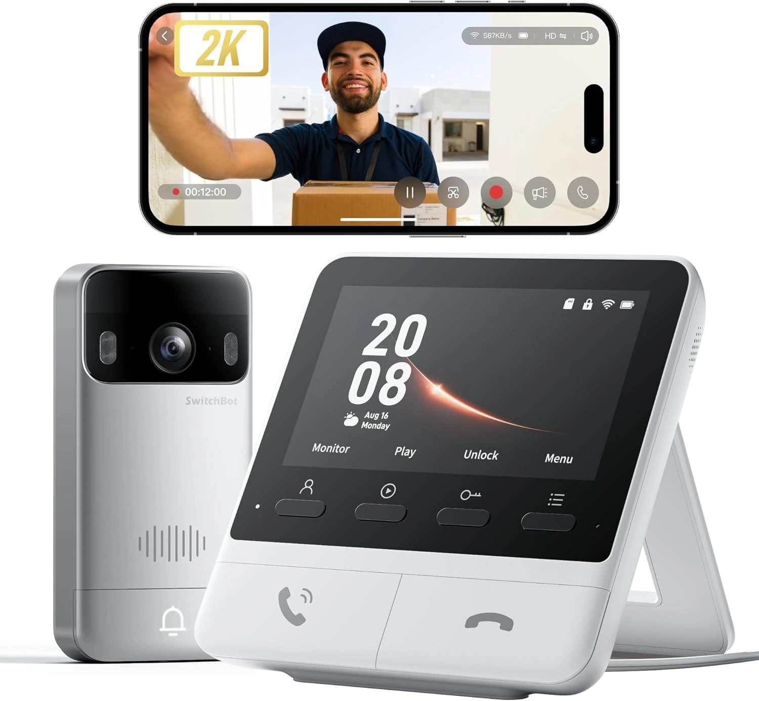 SwitchBot WLAN Türklingel mit Kamera – 2K Video & 4,3'' Farbmonitor